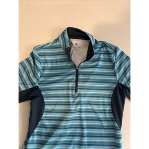 adidas Golf 1/4 Zip Pullover Womens XS Blue Stripe Mock Neck Mesh Long Sleeve